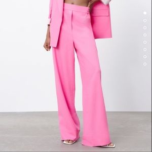 Zara Pink Linen Blend Wide Leg Pants
